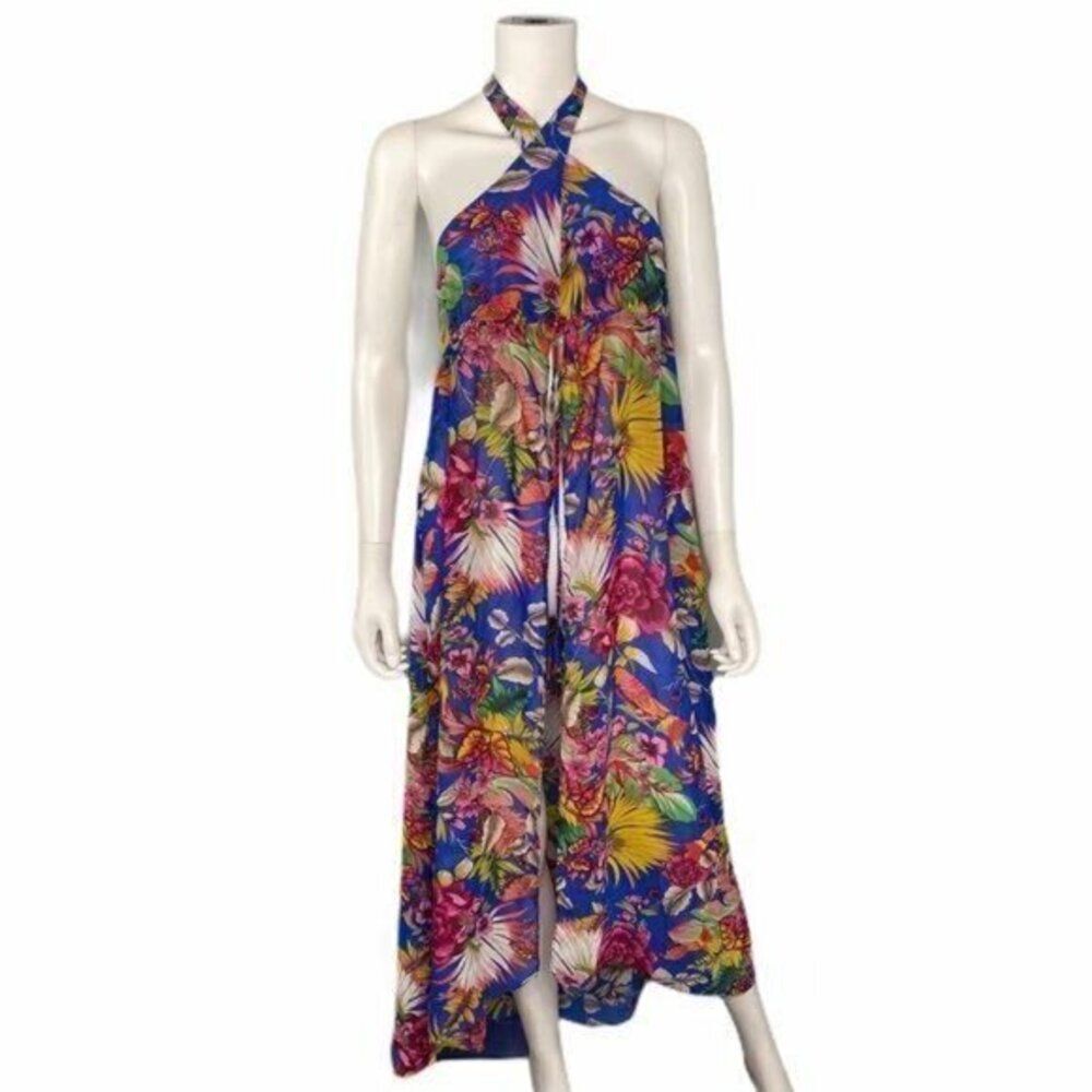 Francesca’s NEW Floral Tropical Halter Swimsuit Cover Up Maxi Dress Size M/L - Picture 2 of 4